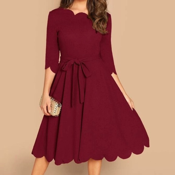 SHEIN Dresses & Skirts - Scalloped Burgundy Dress